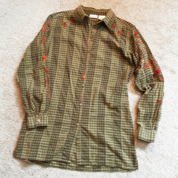 Bobbie Brooks Green Plaid Embroidered Button Cotton Tunic Size S - Picture 12 of 12
